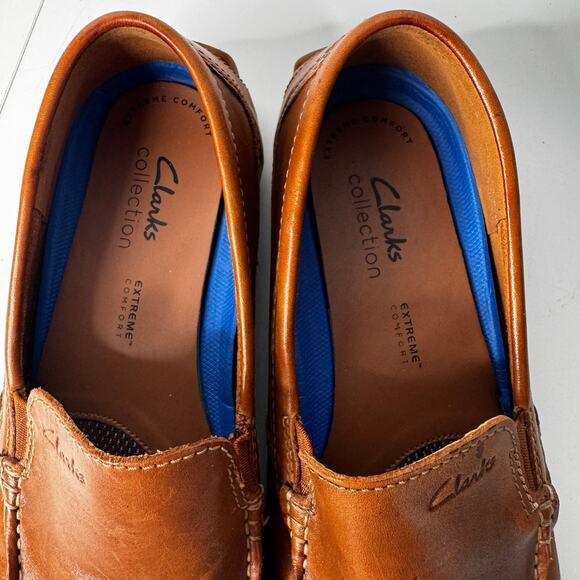 Clarks Collection Driving Loafers Brown Leather Comfort Shoes Men’s Size 10 - Picture 3 of 8